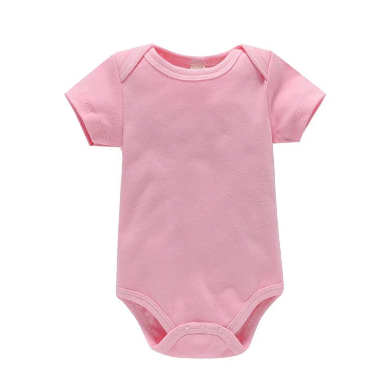 Unisex Baby Cotton Romper - Summer, Short Sleeve, Solid Colors