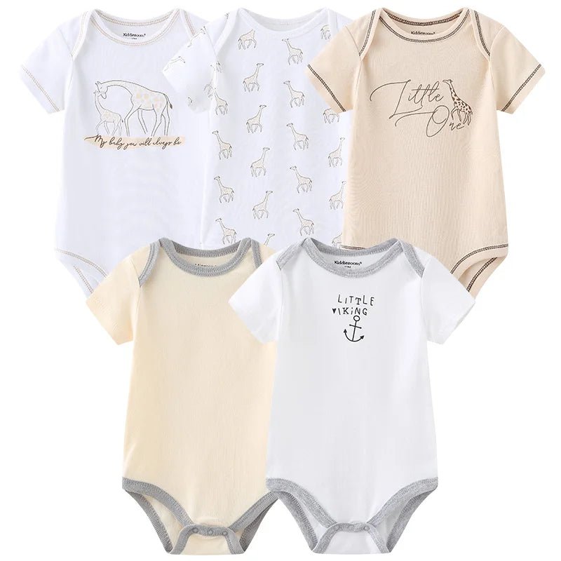 5 Piece Set: Soft Cotton Baby Bodysuits - Comfort and Style at a Low Price