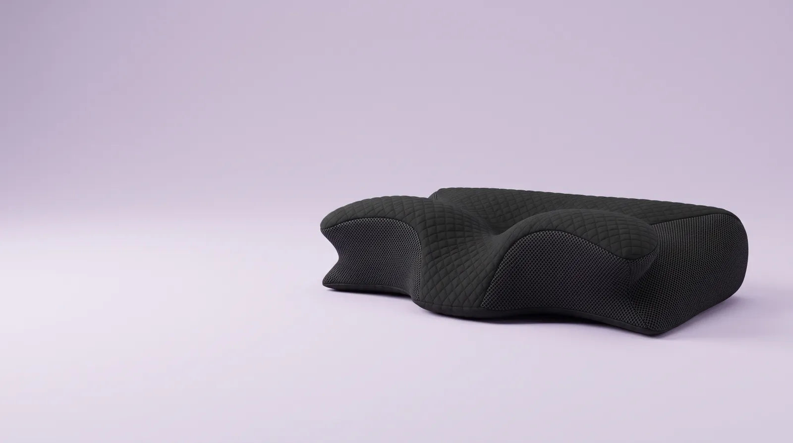 Profil de l'oreiller cervical noir, rouleau de nuque et creux pour la tête