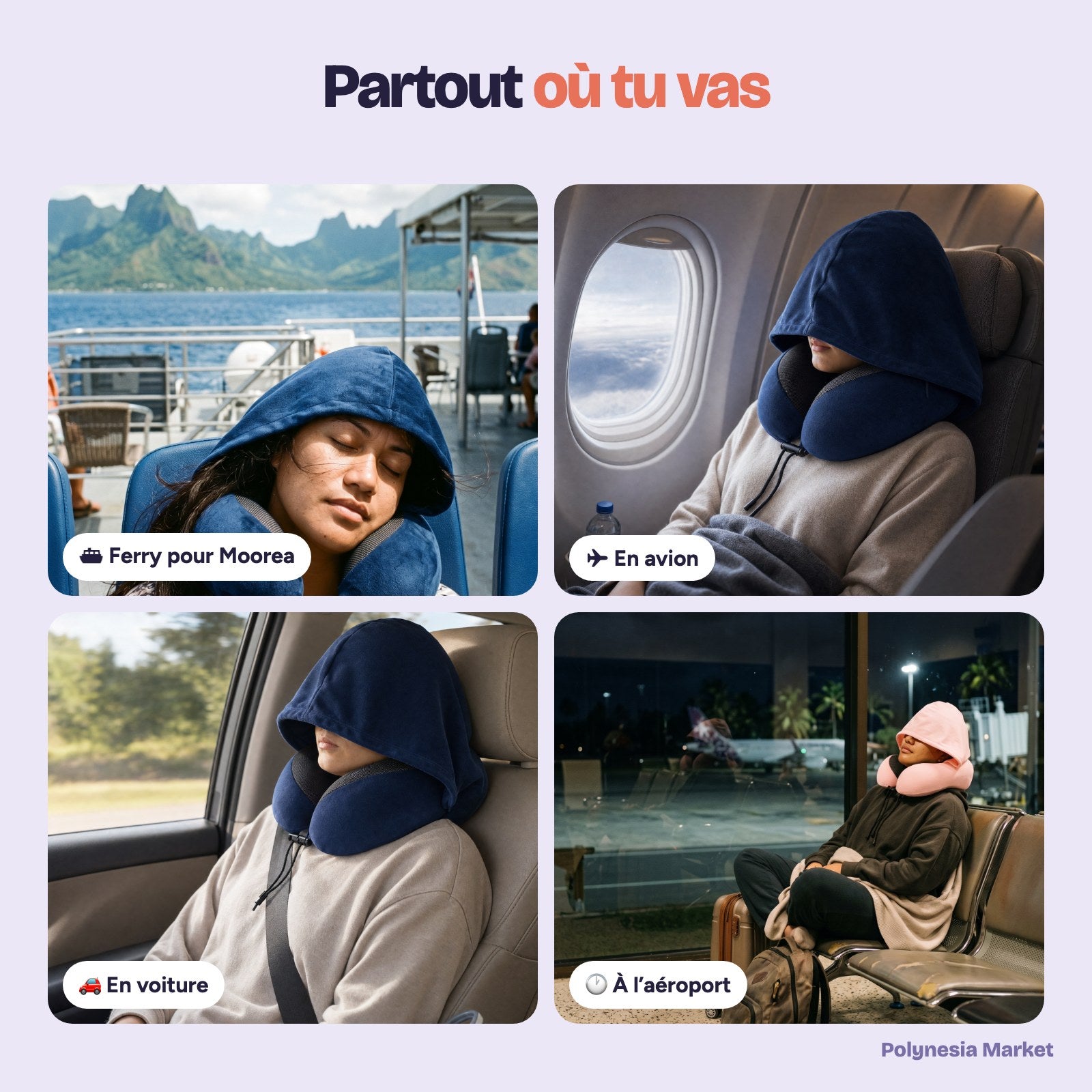 Le coussin de voyage en ferry, en avion, en voiture et à l'aéroport