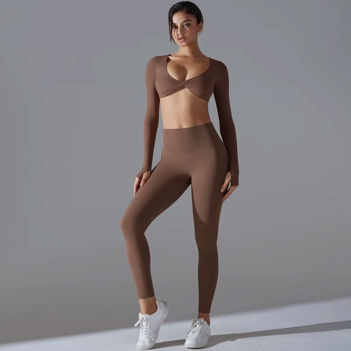 2024 New Arrival Autumn Winter Nylon Long Sleeves Seamless 2 Pieces High Elasticity Woman Sports Sets - Polynesia Market