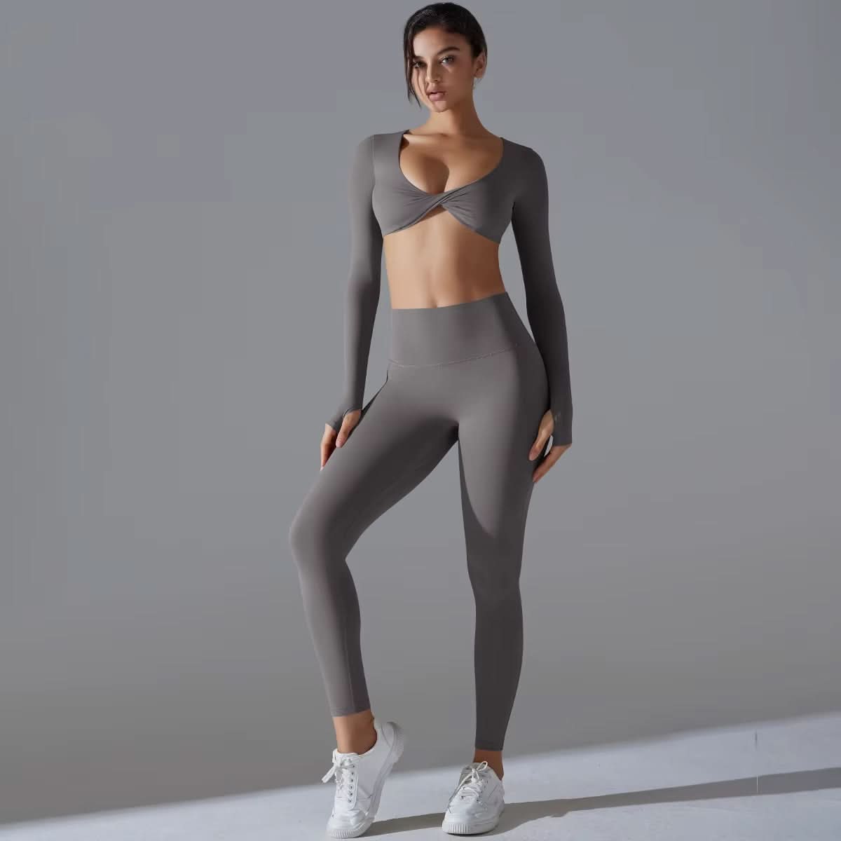 2024 New Arrival Autumn Winter Nylon Long Sleeves Seamless 2 Pieces High Elasticity Woman Sports Sets - Polynesia Market