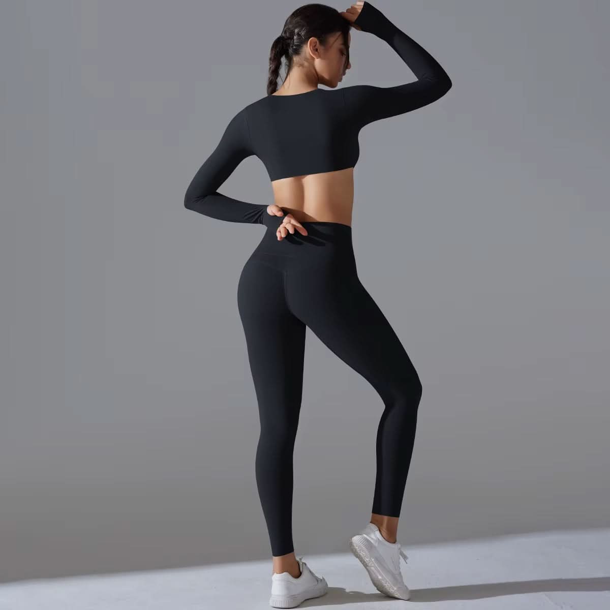 2024 New Arrival Autumn Winter Nylon Long Sleeves Seamless 2 Pieces High Elasticity Woman Sports Sets - Polynesia Market