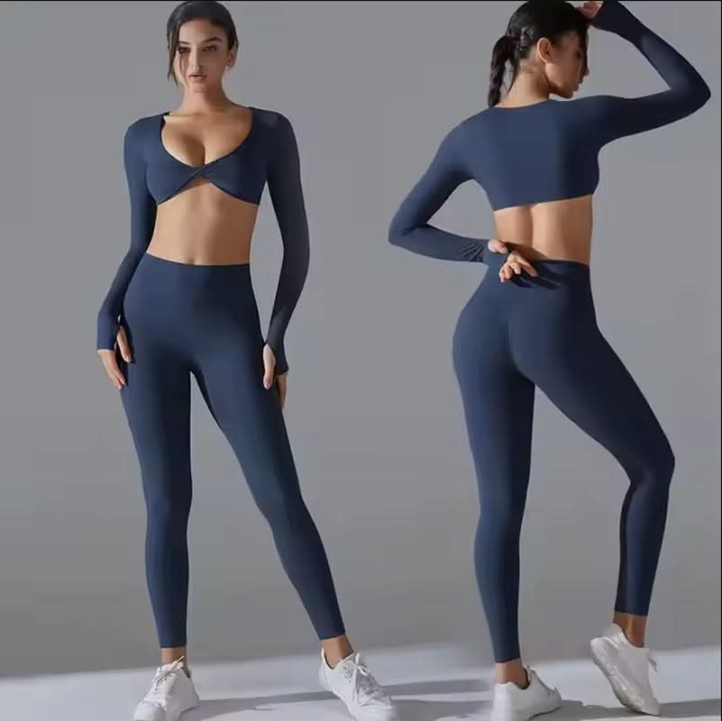 2024 New Arrival Autumn Winter Nylon Long Sleeves Seamless 2 Pieces High Elasticity Woman Sports Sets - Polynesia Market