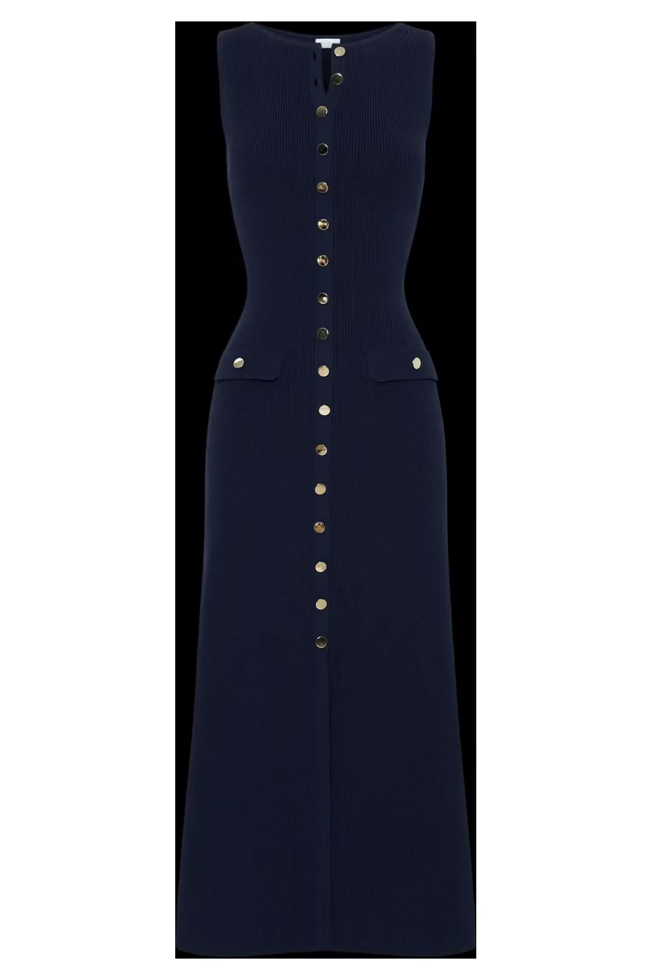 2024 summer new European and American style temperament sleeveless round neck slim knit dress - Polynesia Market