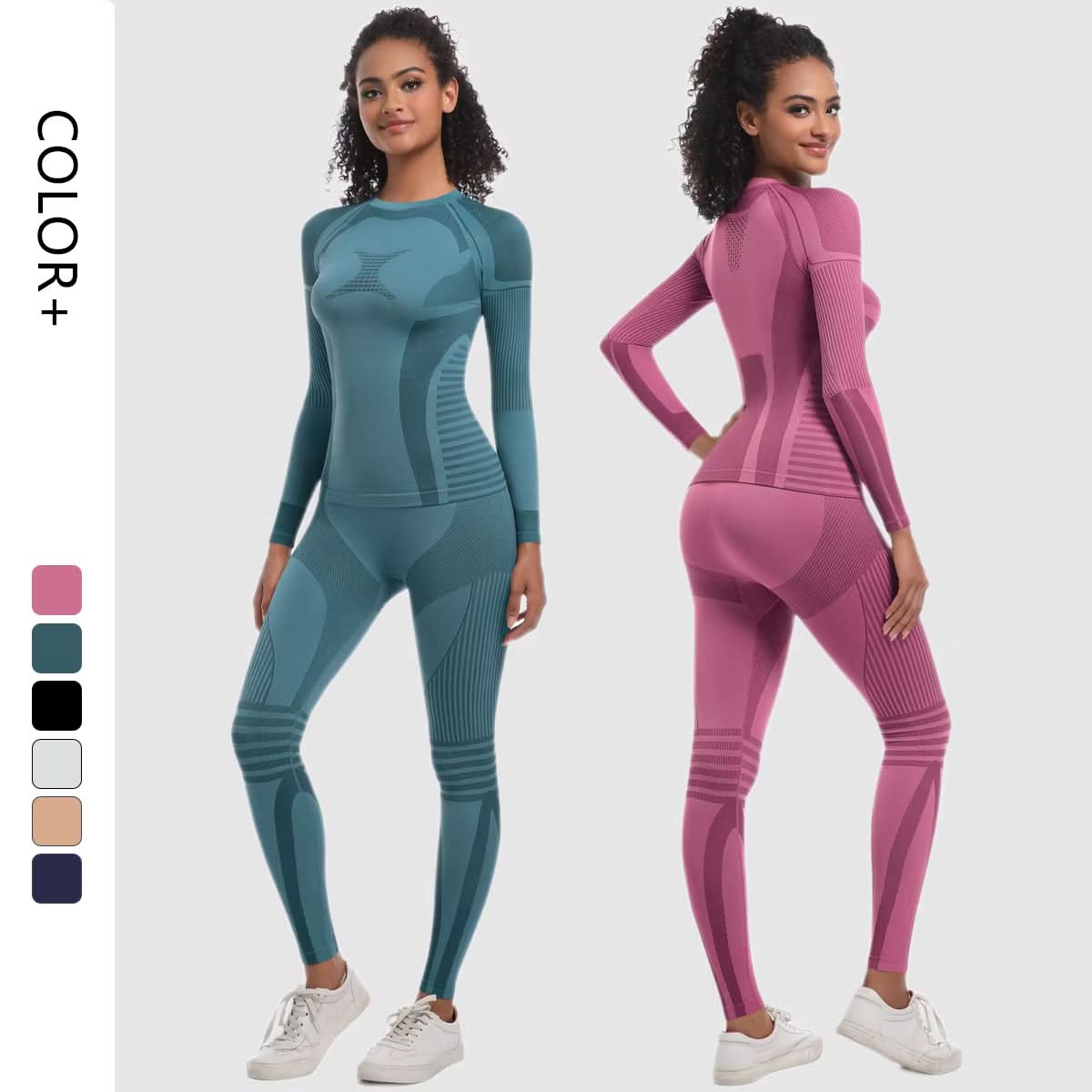 2025 New 2 PCS Ski Suit Womens Clothing High Elastic Slim Fit Tights Workout Sportswear Gym Fitness Womens Shapewear - Polynesia Market