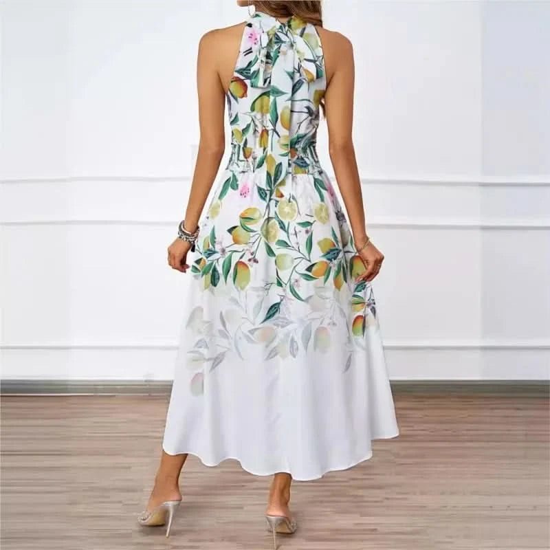 2025 Spring/Summer New Women's Fashion Hanging Neck Printed Waist slimming Dress for Women - Polynesia Market