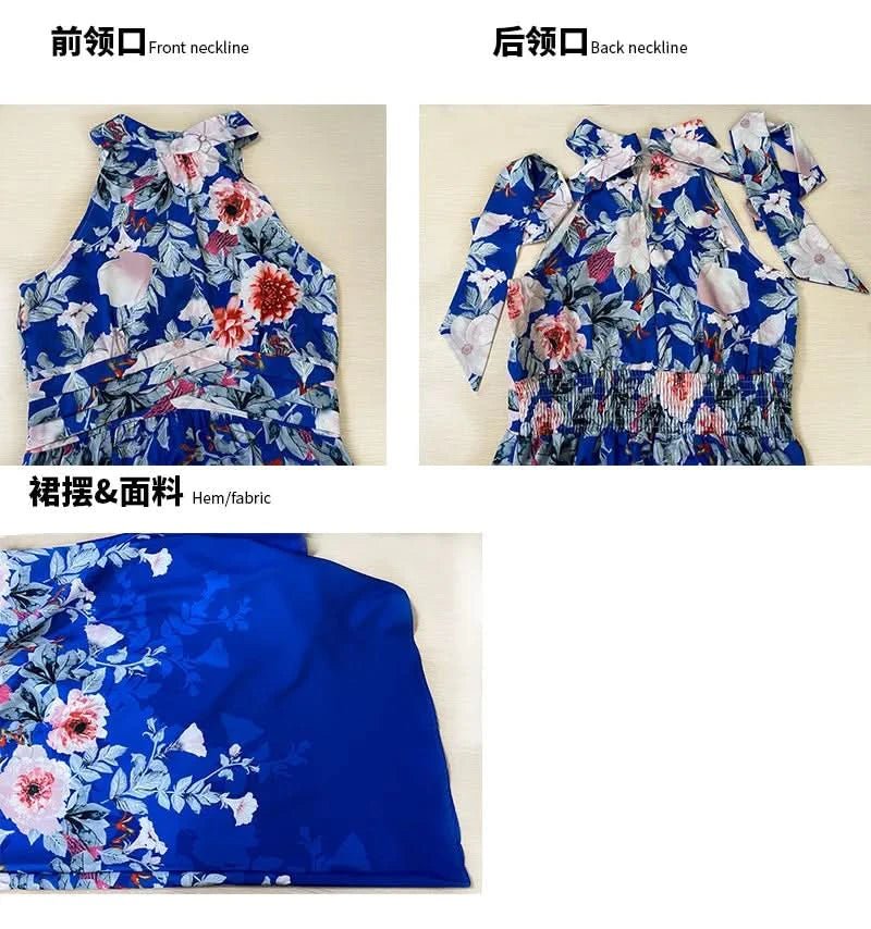 2025 Spring/Summer New Women's Fashion Hanging Neck Printed Waist slimming Dress for Women - Polynesia Market