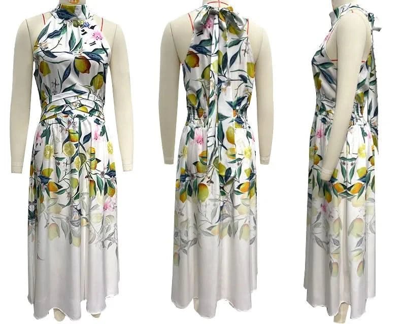 2025 Spring/Summer New Women's Fashion Hanging Neck Printed Waist slimming Dress for Women - Polynesia Market