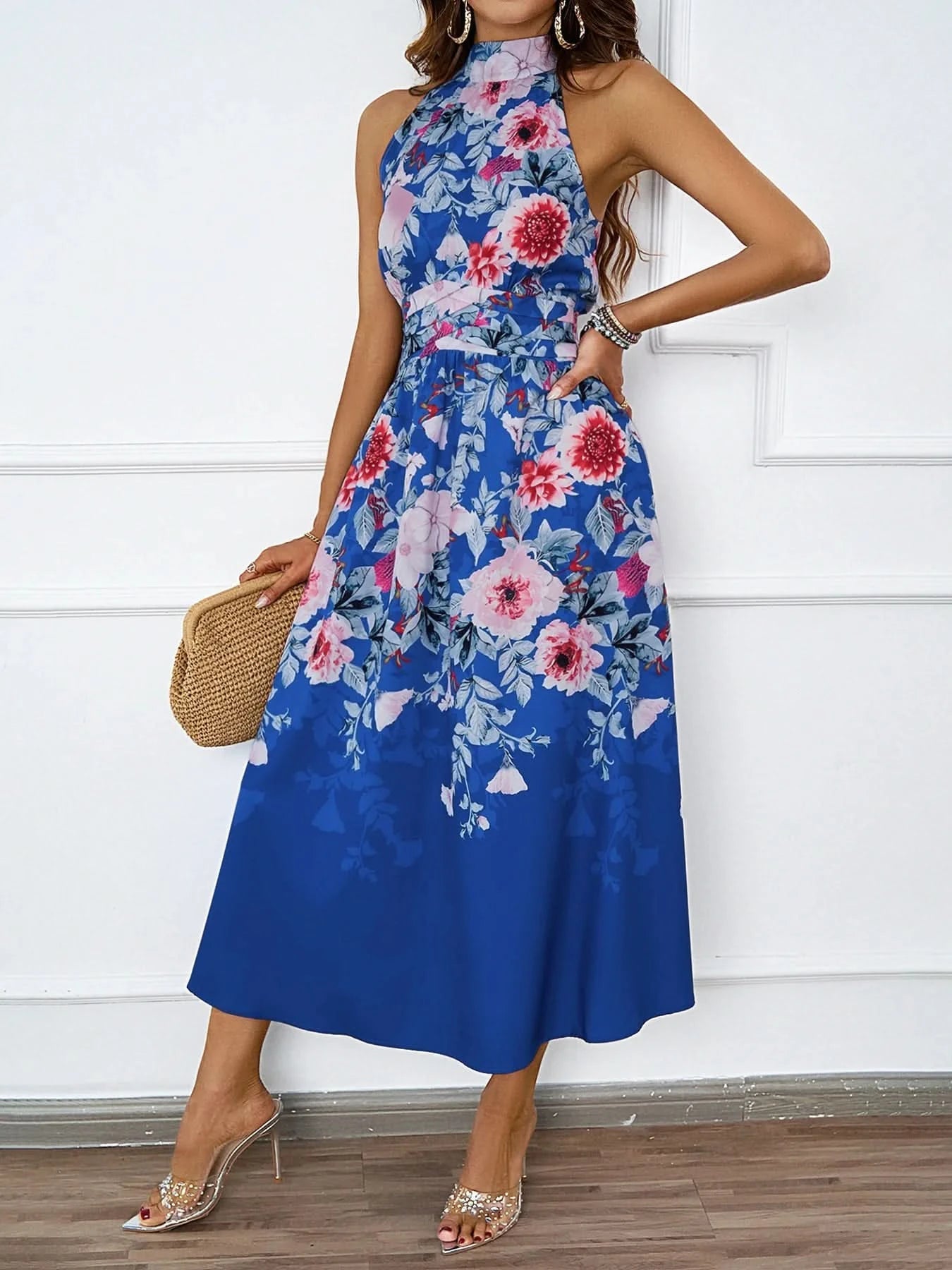 2025 Spring/Summer New Women's Fashion Hanging Neck Printed Waist slimming Dress for Women - Polynesia Market