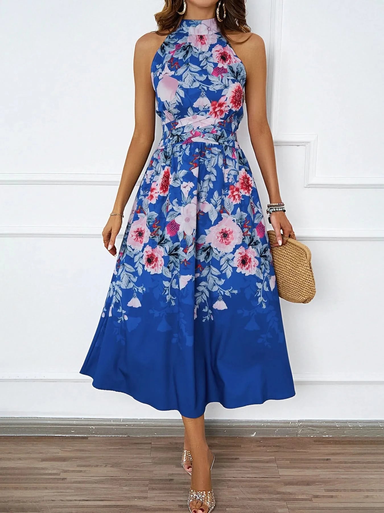 2025 Spring/Summer New Women's Fashion Hanging Neck Printed Waist slimming Dress for Women - Polynesia Market