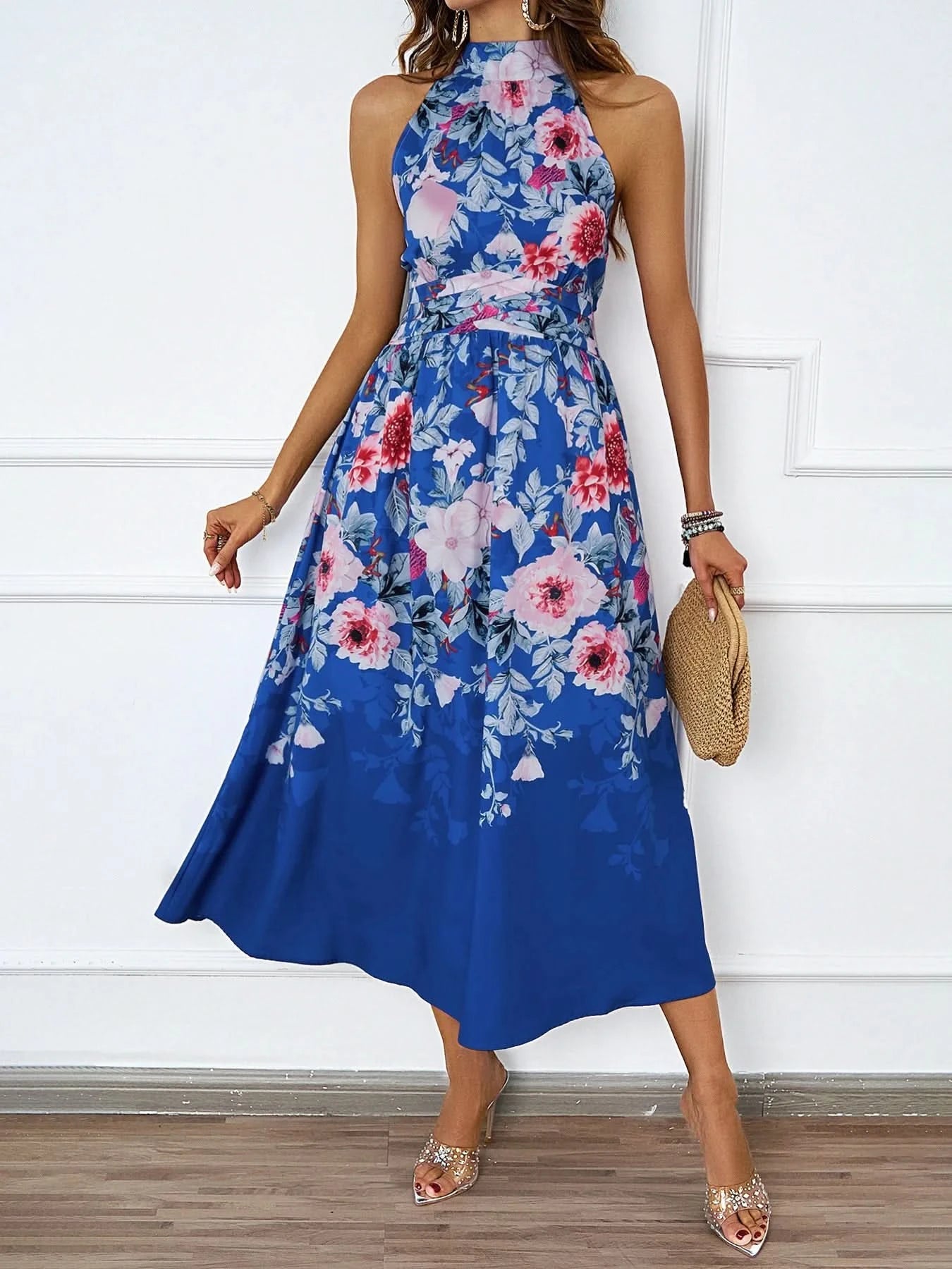 2025 Spring/Summer New Women's Fashion Hanging Neck Printed Waist slimming Dress for Women - Polynesia Market