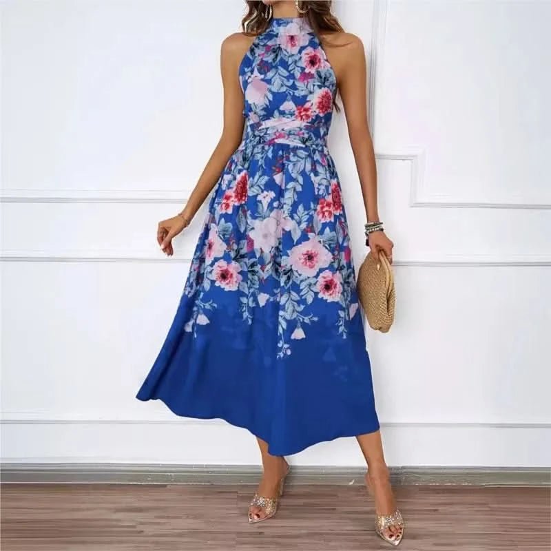 2025 Spring/Summer New Women's Fashion Hanging Neck Printed Waist slimming Dress for Women - Polynesia Market