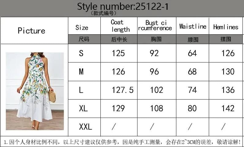 2025 Spring/Summer New Women's Fashion Hanging Neck Printed Waist slimming Dress for Women - Polynesia Market