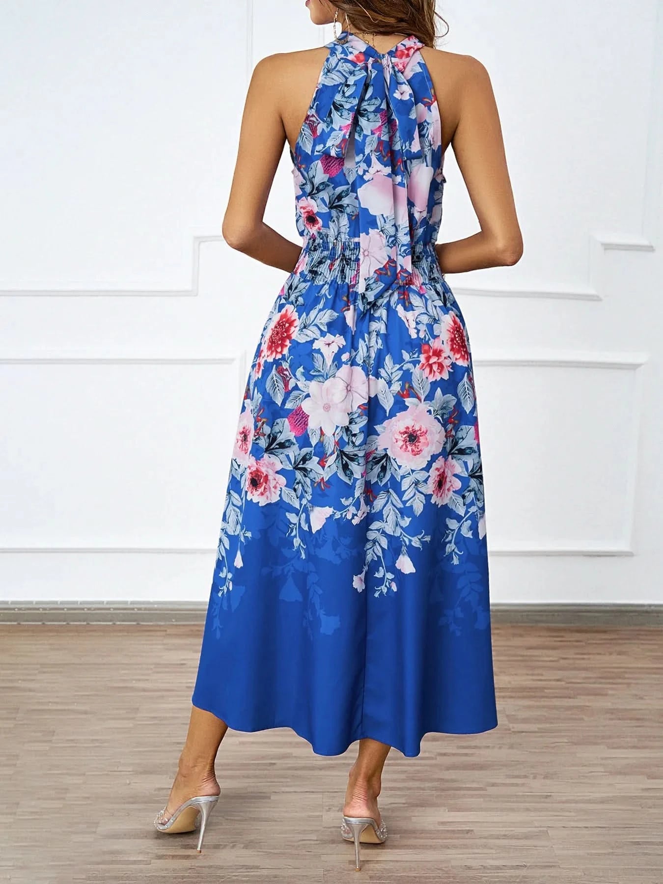 2025 Spring/Summer New Women's Fashion Hanging Neck Printed Waist slimming Dress for Women - Polynesia Market