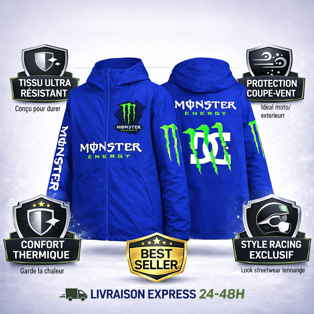 Jacket Imperméable Monster Blue Racing – Style Motocross Premium