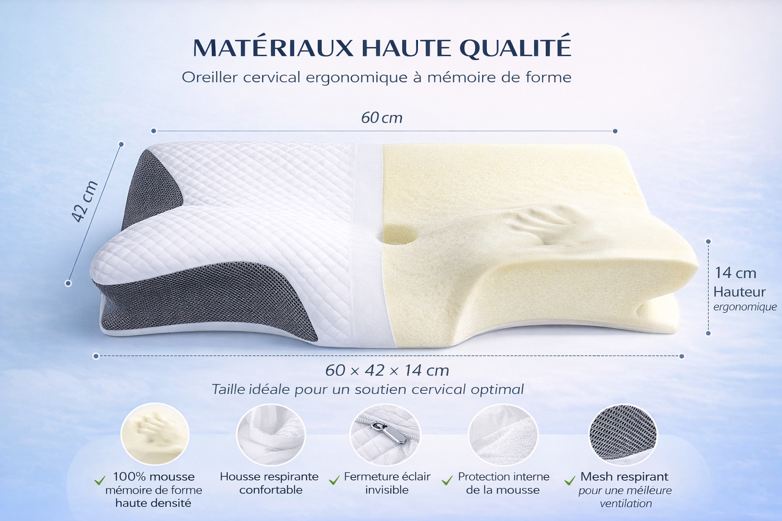 Oreiller cervical à mémoire de forme