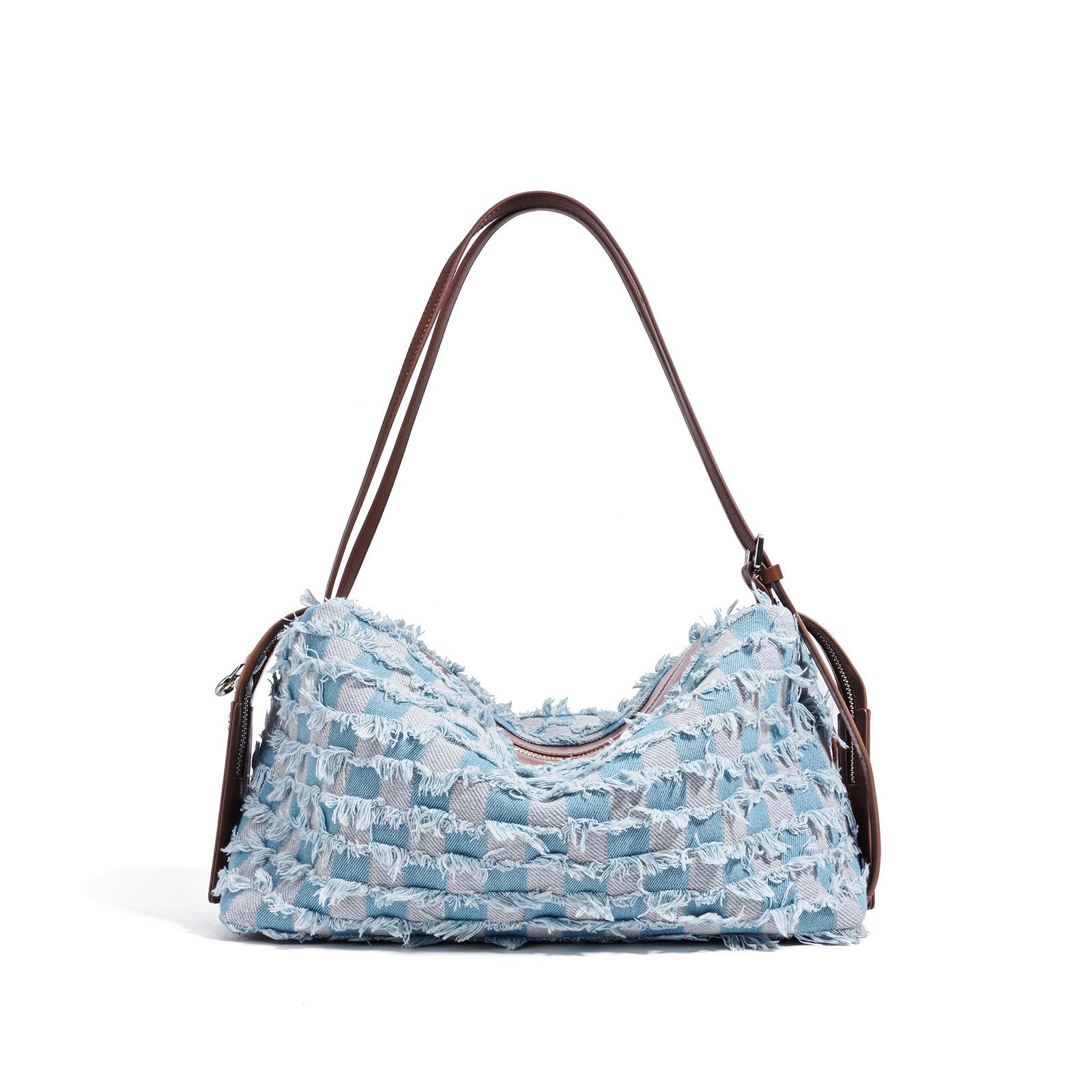 Genuine Leather Denim Patchwork Shoulder Bag - Vintage Style