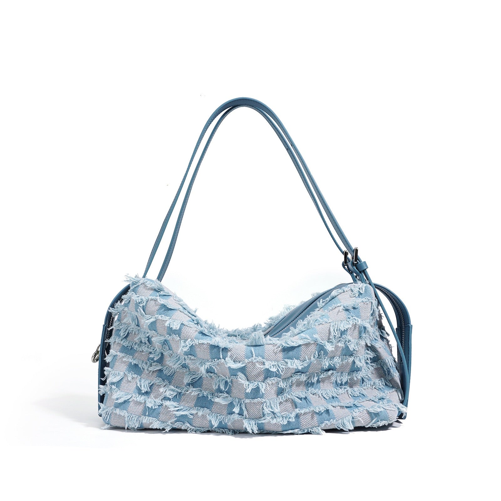 Genuine Leather Denim Patchwork Shoulder Bag - Vintage Style