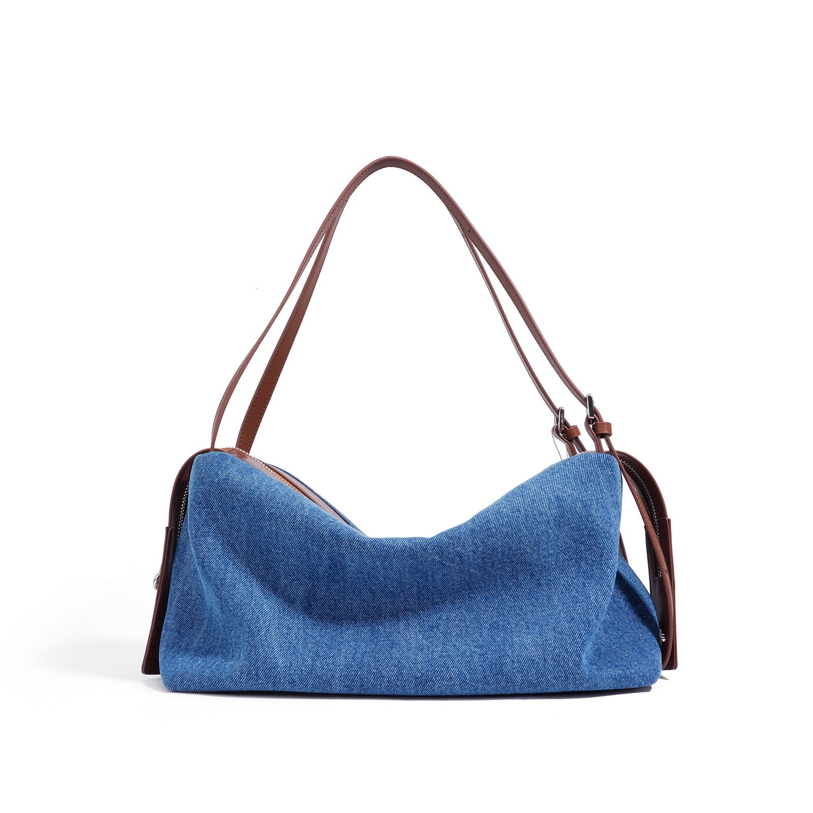 Sac à Bandoulière en Cuir Véritable avec Patchwork Denim - Style Vintage