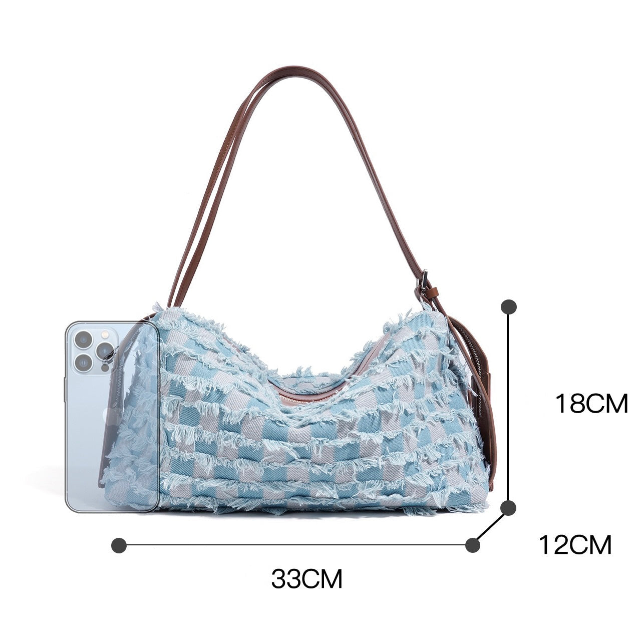 Genuine Leather Denim Patchwork Shoulder Bag - Vintage Style