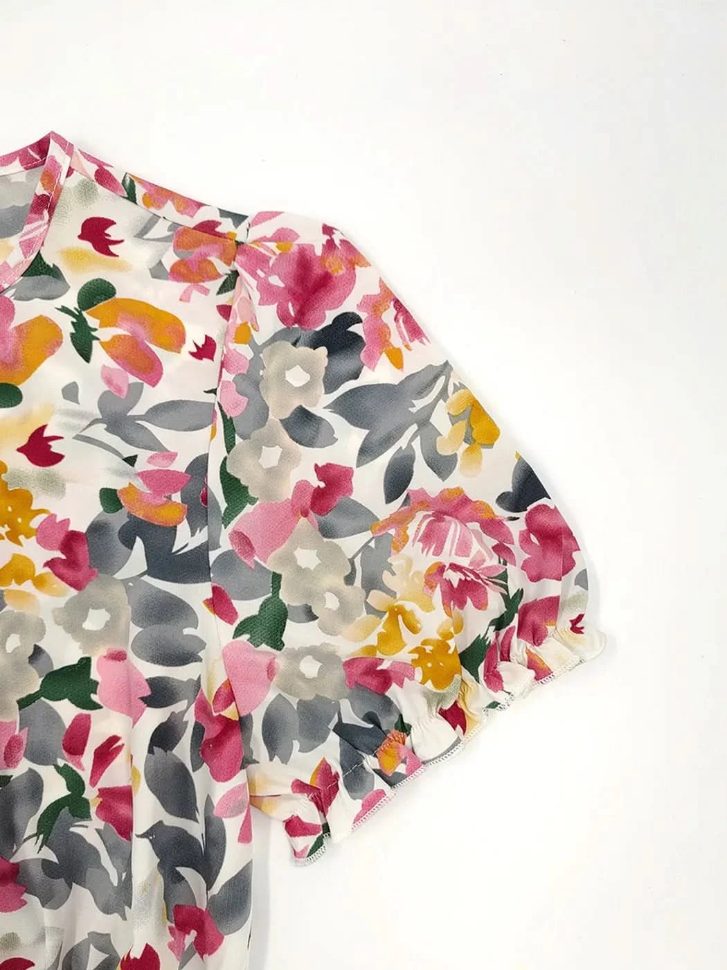 Elegant Floral Print Dress Women 2023 Summer Casual Puff Sleeve Ruffle Big Hem Beach Midi Dress Woman Fashion Party Dresses - Polynesia Market