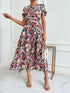 Elegant Floral Print Dress Women 2023 Summer Casual Puff Sleeve Ruffle Big Hem Beach Midi Dress Woman Fashion Party Dresses - Polynesia Market