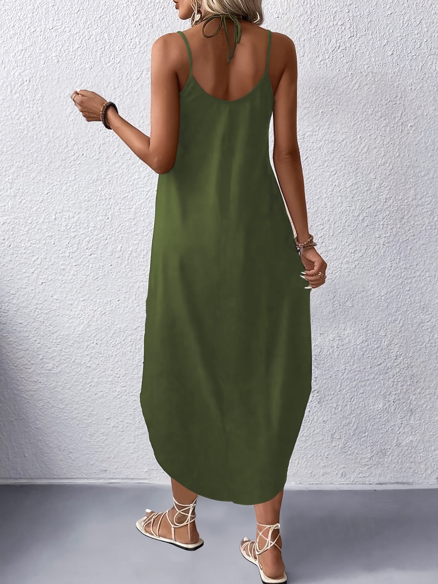 Elegant Green Sleeveless Maxi Dress for Women with Sun and Moon Graphic - Casual V - Neck, Polyester & Elastane Blend, Machine Washable, Perfect for Summer - Polynesia Market