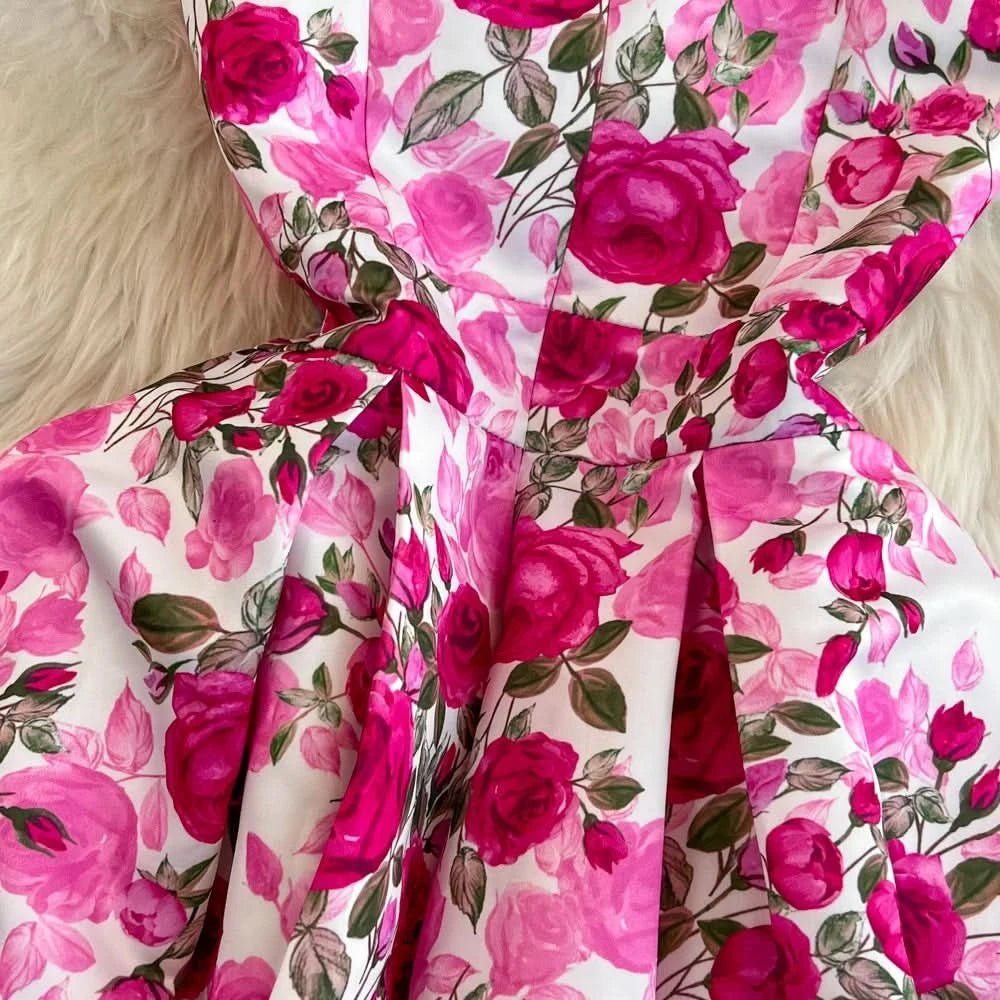 Elegant Sleeveless Round Neck Slim Long Floral Dress Formal Party Boho Y2k - Polynesia Market