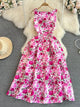 Elegant Sleeveless Round Neck Slim Long Floral Dress Formal Party Boho Y2k - Polynesia Market