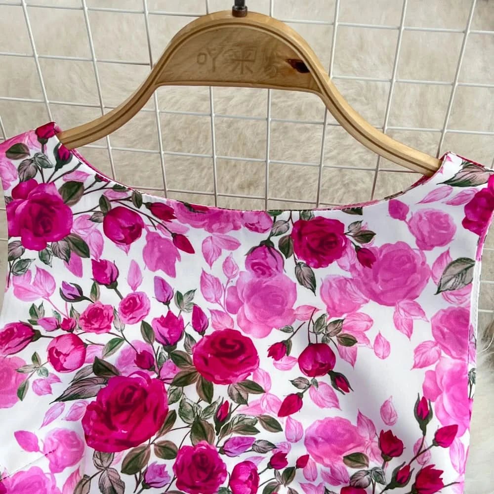 Elegant Sleeveless Round Neck Slim Long Floral Dress Formal Party Boho Y2k - Polynesia Market