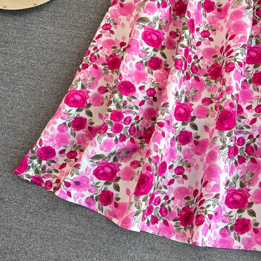 Elegant Sleeveless Round Neck Slim Long Floral Dress Formal Party Boho Y2k - Polynesia Market