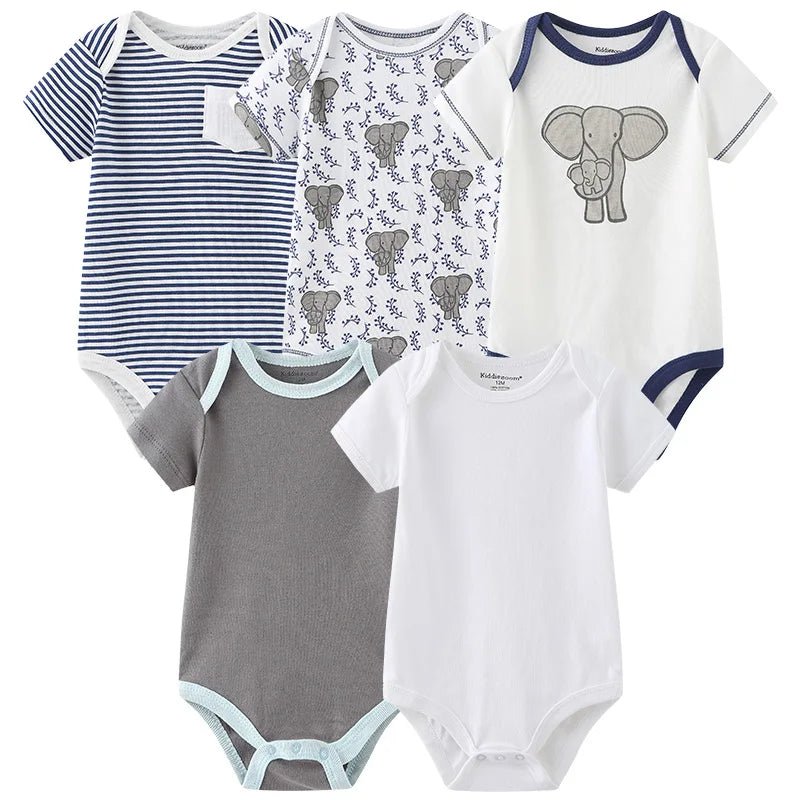 5 Piece Set: Soft Cotton Baby Bodysuits - Comfort and Style at a Low Price