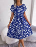 FICUSRONG Fashion Floral Pleated A Line Long Dress Women Spring Summer Short Sleeve High Waist Chic Dress - Polynesia Market