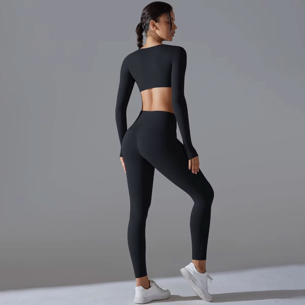 Fitness Clothing 2 PCS Long Sleeve Top Yoga Leggings Set for Women Active Wear Gym Fitness Sets - Polynesia Market