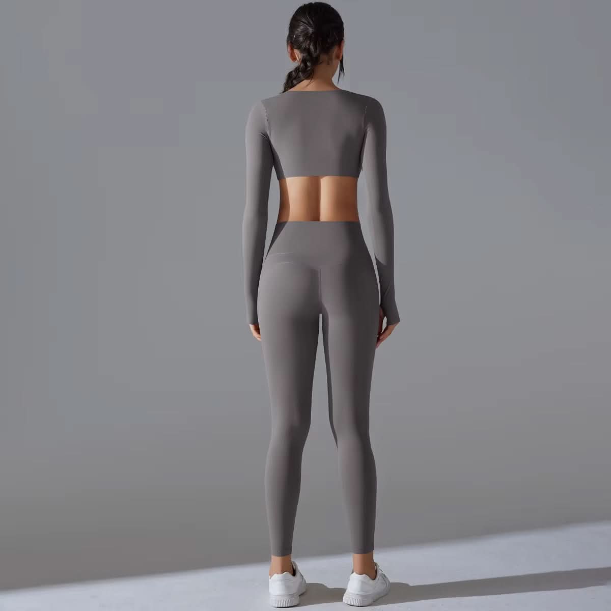 Fitness Clothing 2 PCS Long Sleeve Top Yoga Leggings Set for Women Active Wear Gym Fitness Sets - Polynesia Market