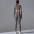 Fitness Clothing 2 PCS Long Sleeve Top Yoga Leggings Set for Women Active Wear Gym Fitness Sets - Polynesia Market