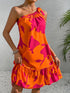 Floral Print One - Shoulder Dress with Lotus Leaf Hem for Women, Elegant and Targeted - Polynesia Market