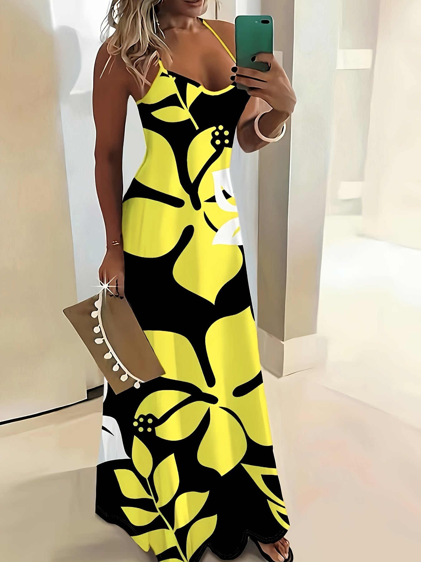 Floral Print Spaghetti Strap Dress, Vacation Backless Cami Dress For Spring & Summer, Women's Clothing - Polynesia Market