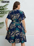 GIBSIE Plus Size Tropical Print V Neck Butterfly Sleeve Dress Women Vacation Boho Beach Casual Elastic Summer Midi Dresses 2024 - Polynesia Market