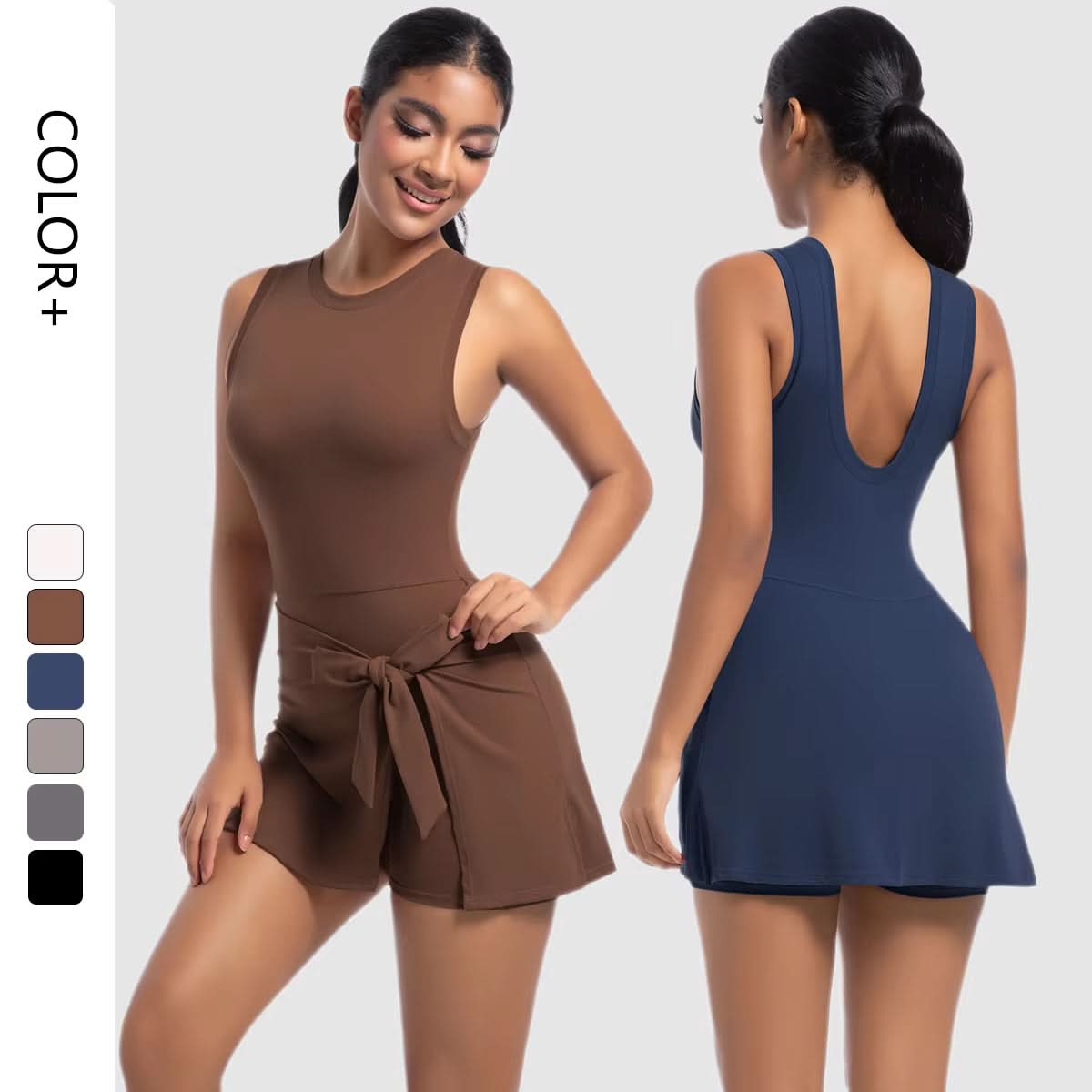 High Stretch Sport Skirt Yoga One Piece Tennis Jumpsuits Dress Women Gym Wear Skirts Set Tennis Skirt Sportswear - Polynesia Market