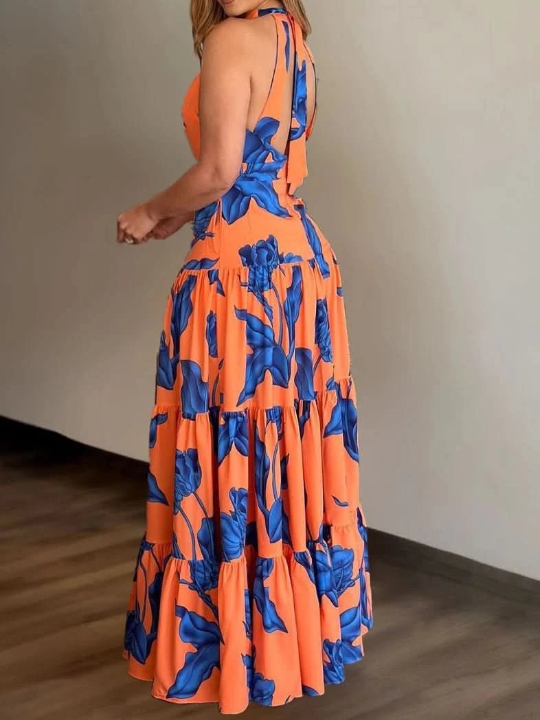 Maxi Dress Women Spring Summe Sleeveless Holiday Casual Floral Printed Long Dress - Polynesia Market