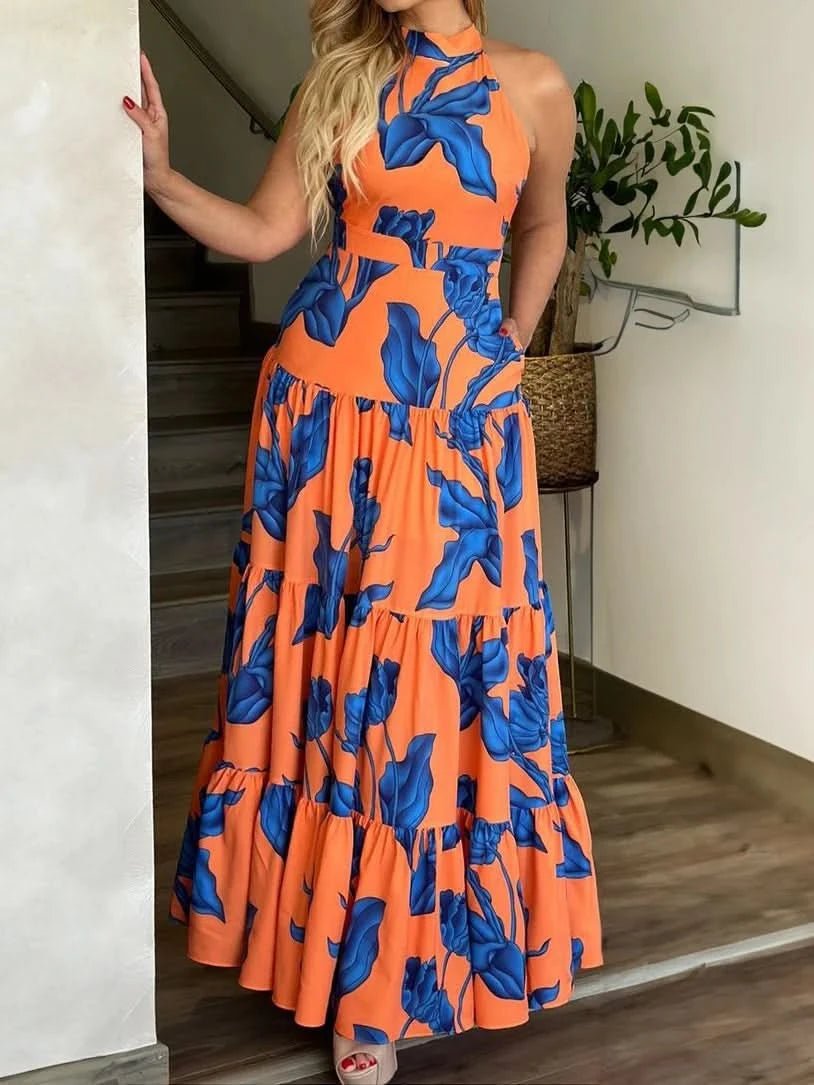 Maxi Dress Women Spring Summe Sleeveless Holiday Casual Floral Printed Long Dress - Polynesia Market