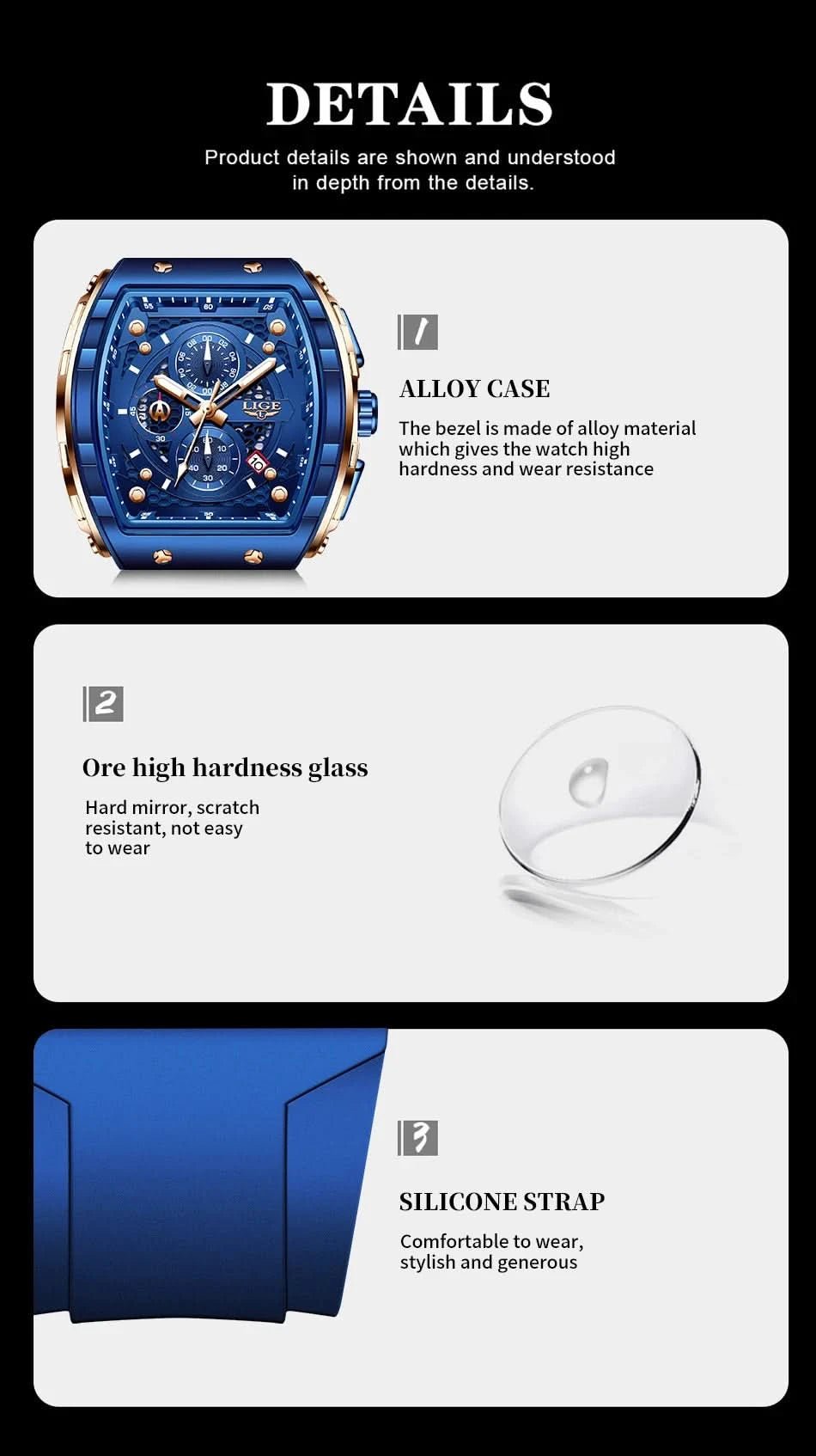 Montre LIGE Homme - Luxe, Sport & Étanche - Polynesia Market