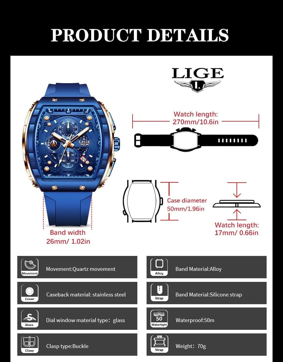 Montre LIGE Homme - Luxe, Sport & Étanche - Polynesia Market