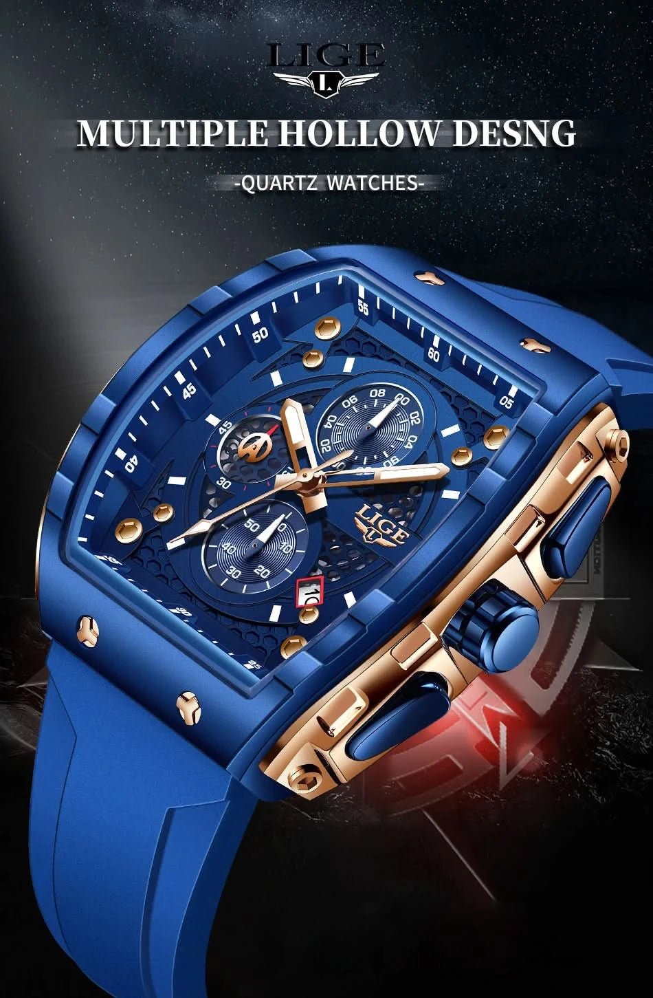 Montre LIGE Homme - Luxe, Sport & Étanche - Polynesia Market