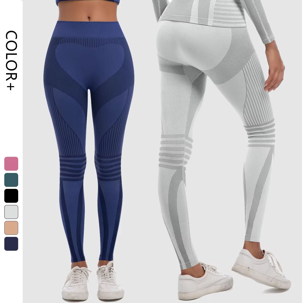 New Women Yoga Fitness Leggings Striped Seamless Peach Hip Scrunch Butt Lifting Quick Drying Breathable Sports Pants for Women - Polynesia Market