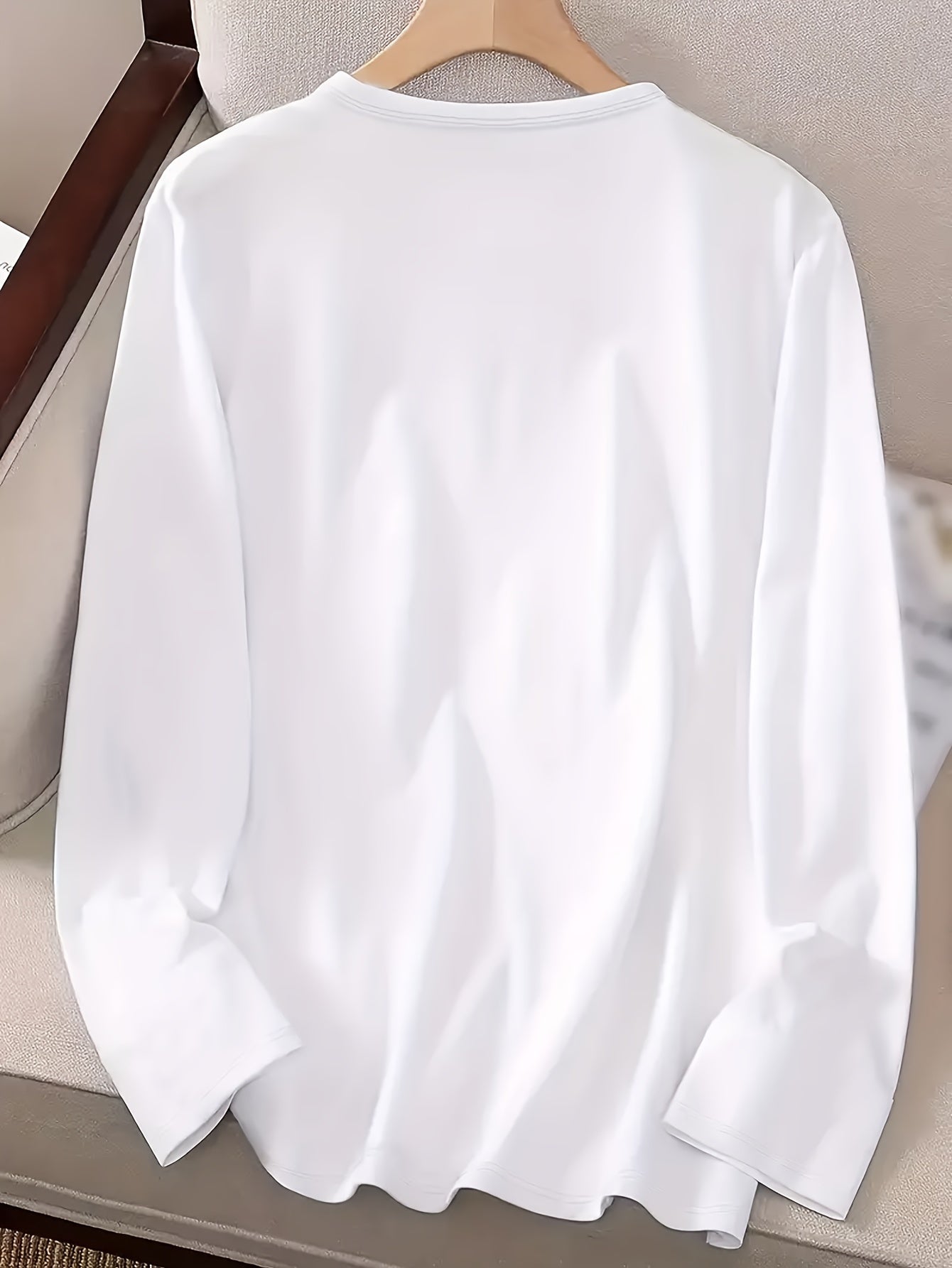Plus Size Elegant Crew Neck T-Shirt, Polyester Knit Fabric with Medium Stretch, Geometric Smile Pattern, with Applique Detail, for All Seasons - Polynesia Market