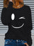 Plus Size Elegant Crew Neck T-Shirt, Polyester Knit Fabric with Medium Stretch, Geometric Smile Pattern, with Applique Detail, for All Seasons - Polynesia Market