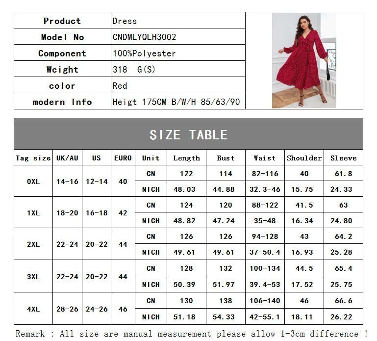 Plus Size Women's Clothing Winter Large Swing Style Artistic Temperament Large Dress Cotton Polka Dot Long Sleeved Dress - Polynesia Market